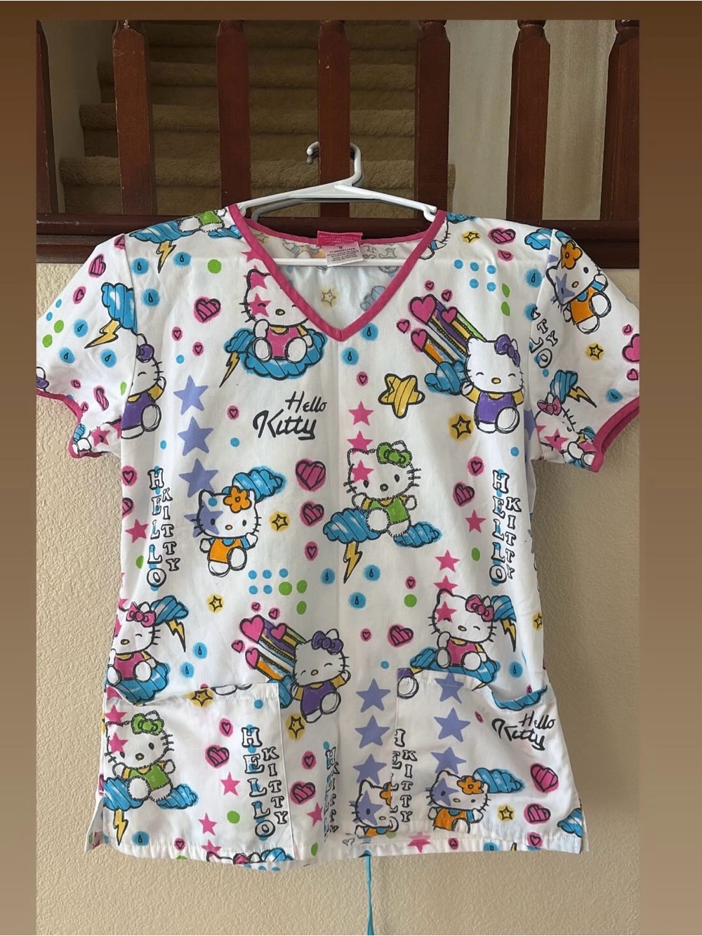 Hello Kitty scrub Top & pants - White with Pink & Multi-Color Print